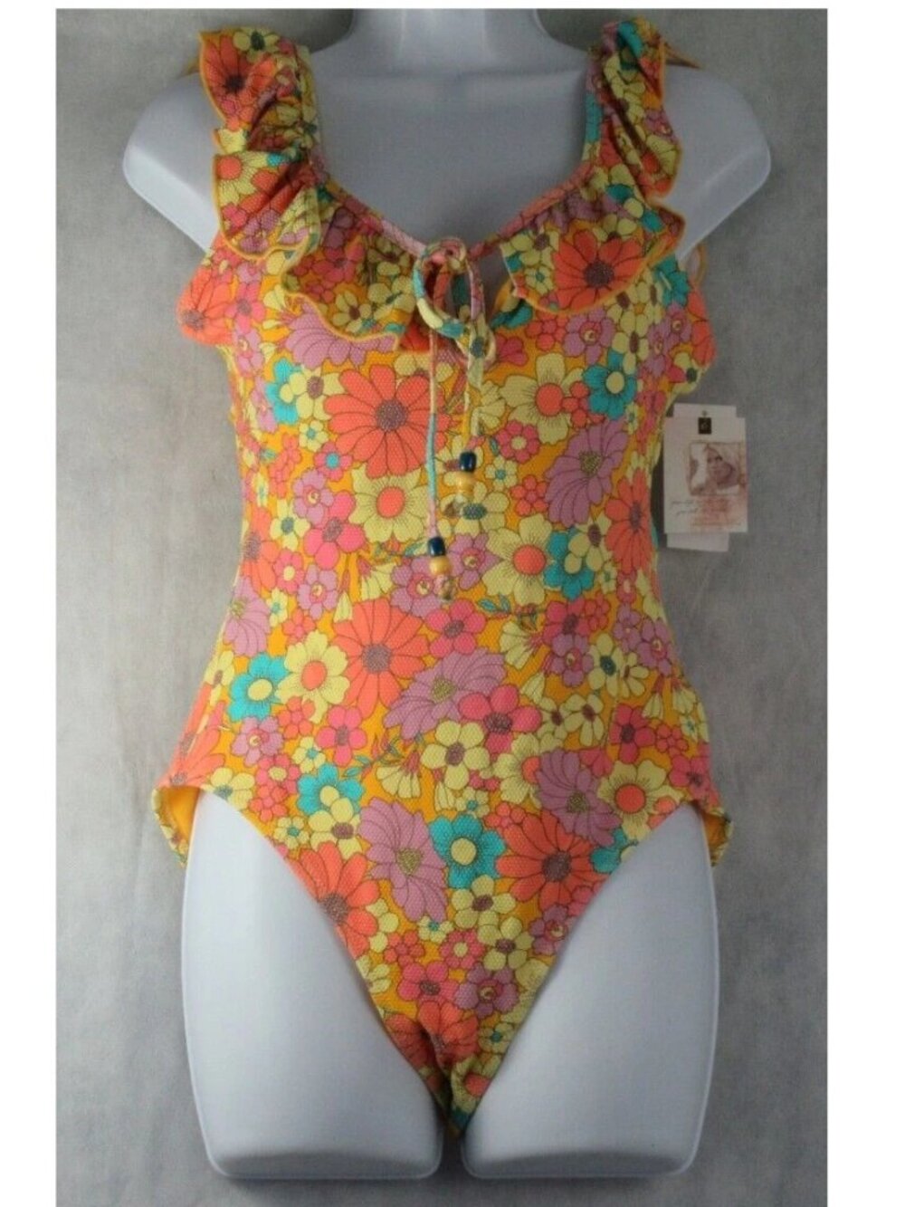 Jessica Simpson Women's Floral Ruffled-Neck One-Piece Swimsuit, Multi, Medium